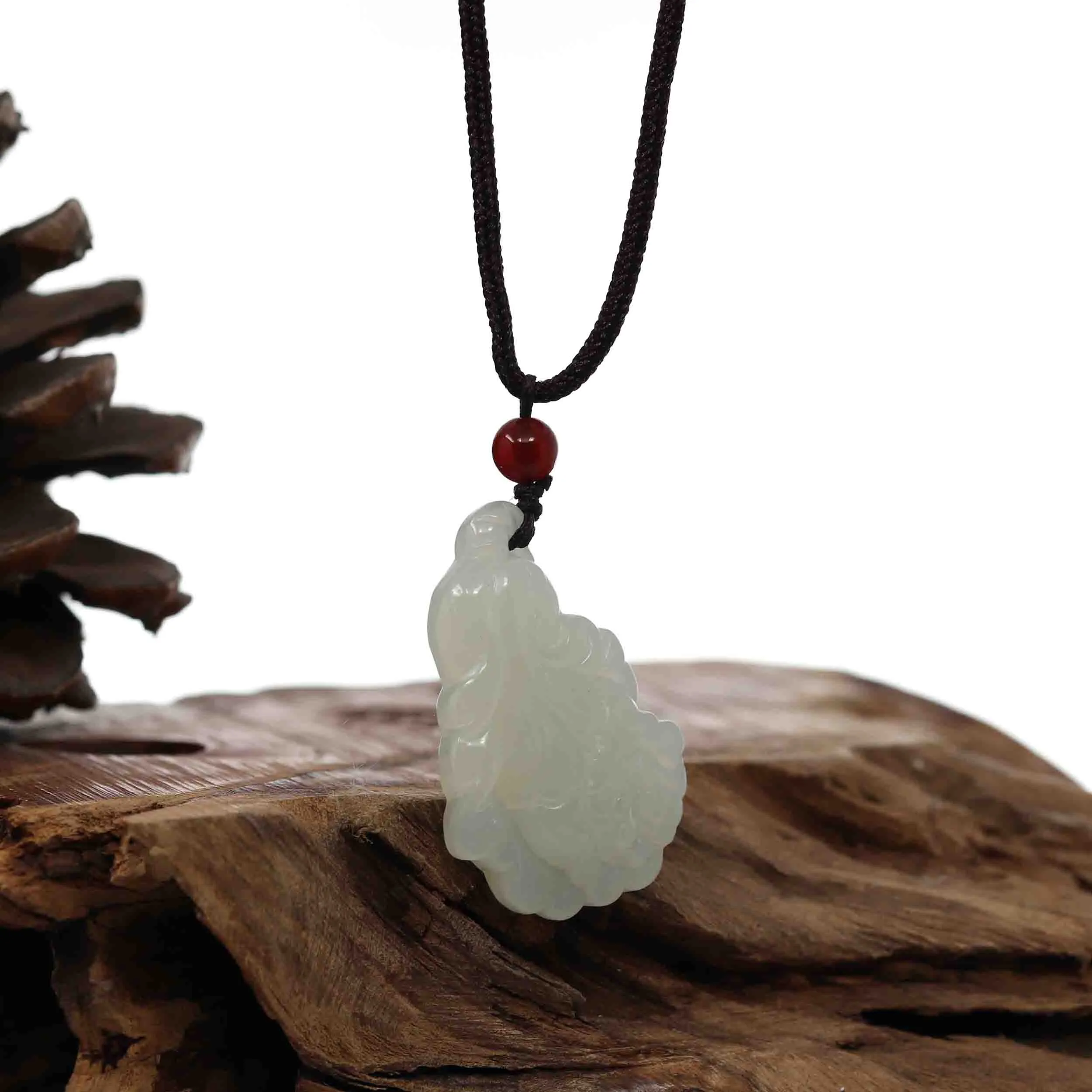 Baikalla Genuine White Nephrite Jade BaiCai (Lucky Cabbage) Pendant Necklace