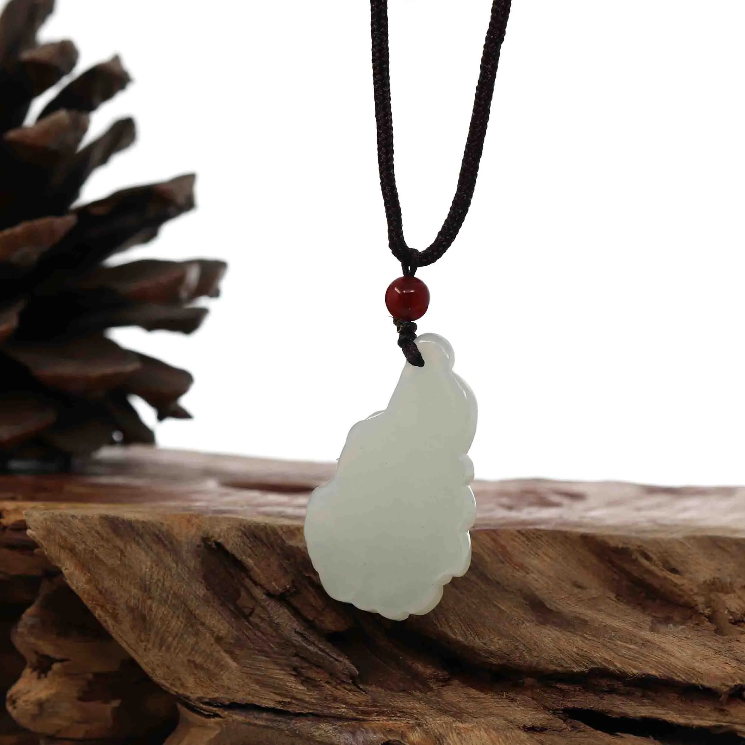 Baikalla Genuine White Nephrite Jade BaiCai (Lucky Cabbage) Pendant Necklace