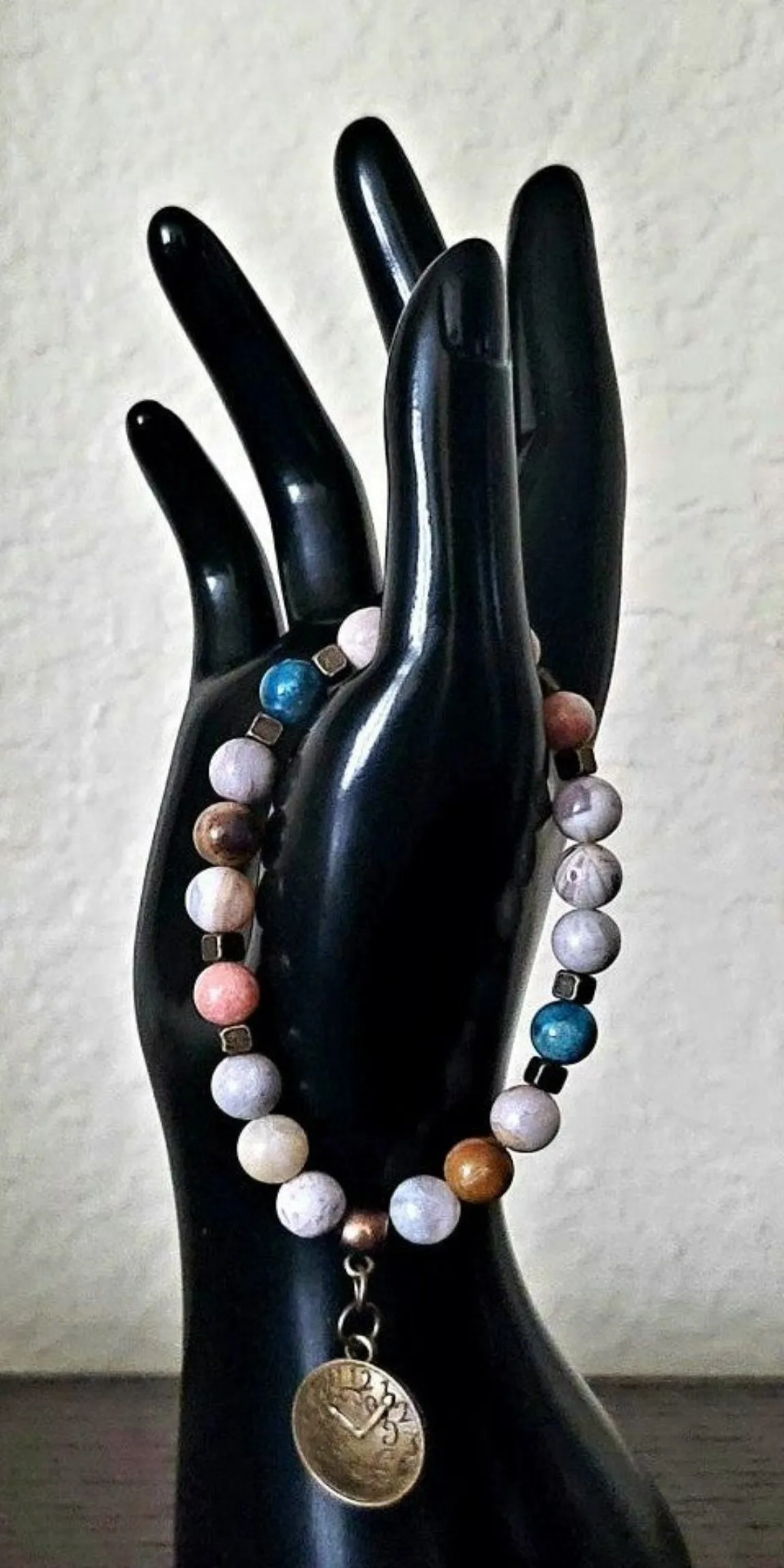 Bamboo Leaf Agate, Peach Aventurine & Blue Apatite Bracelet