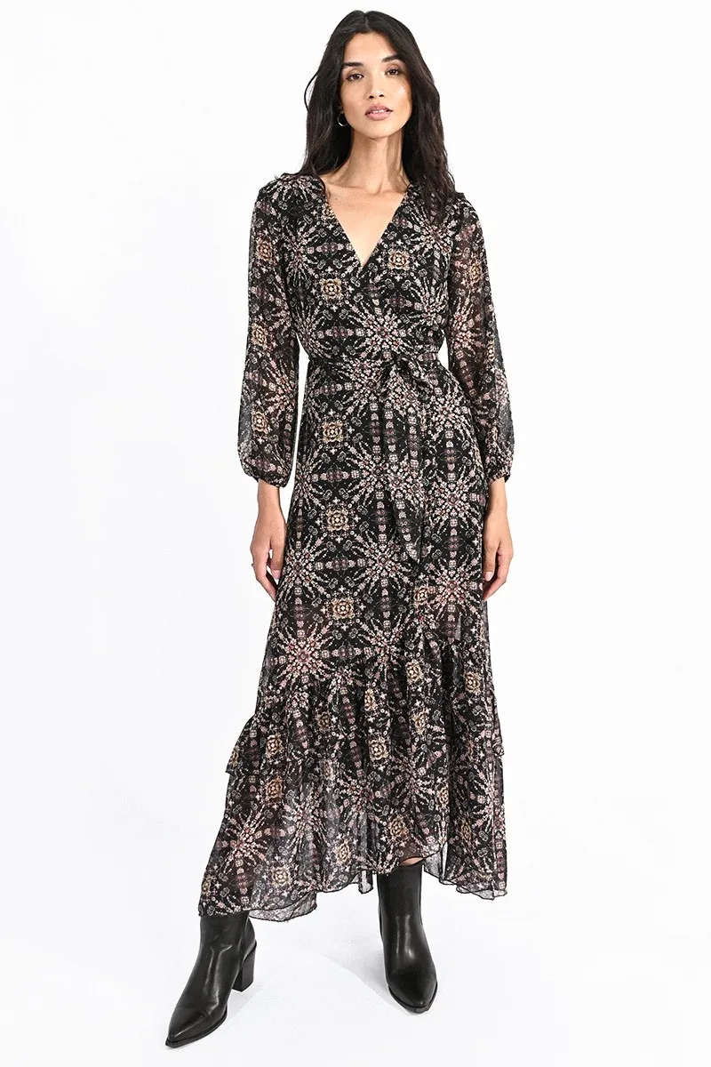 Beth Long Woven Wrap Dress in Black Hortense