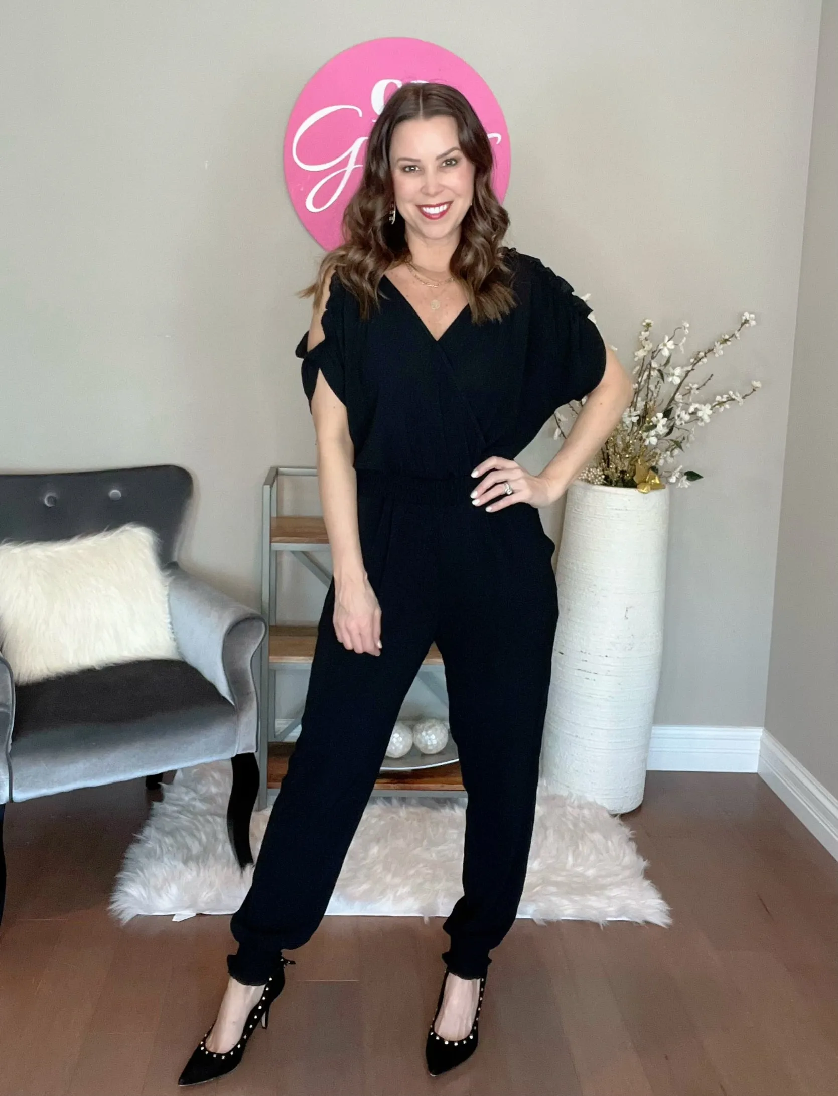 Black Cold Shoulder Wrap Detail Jumpsuit