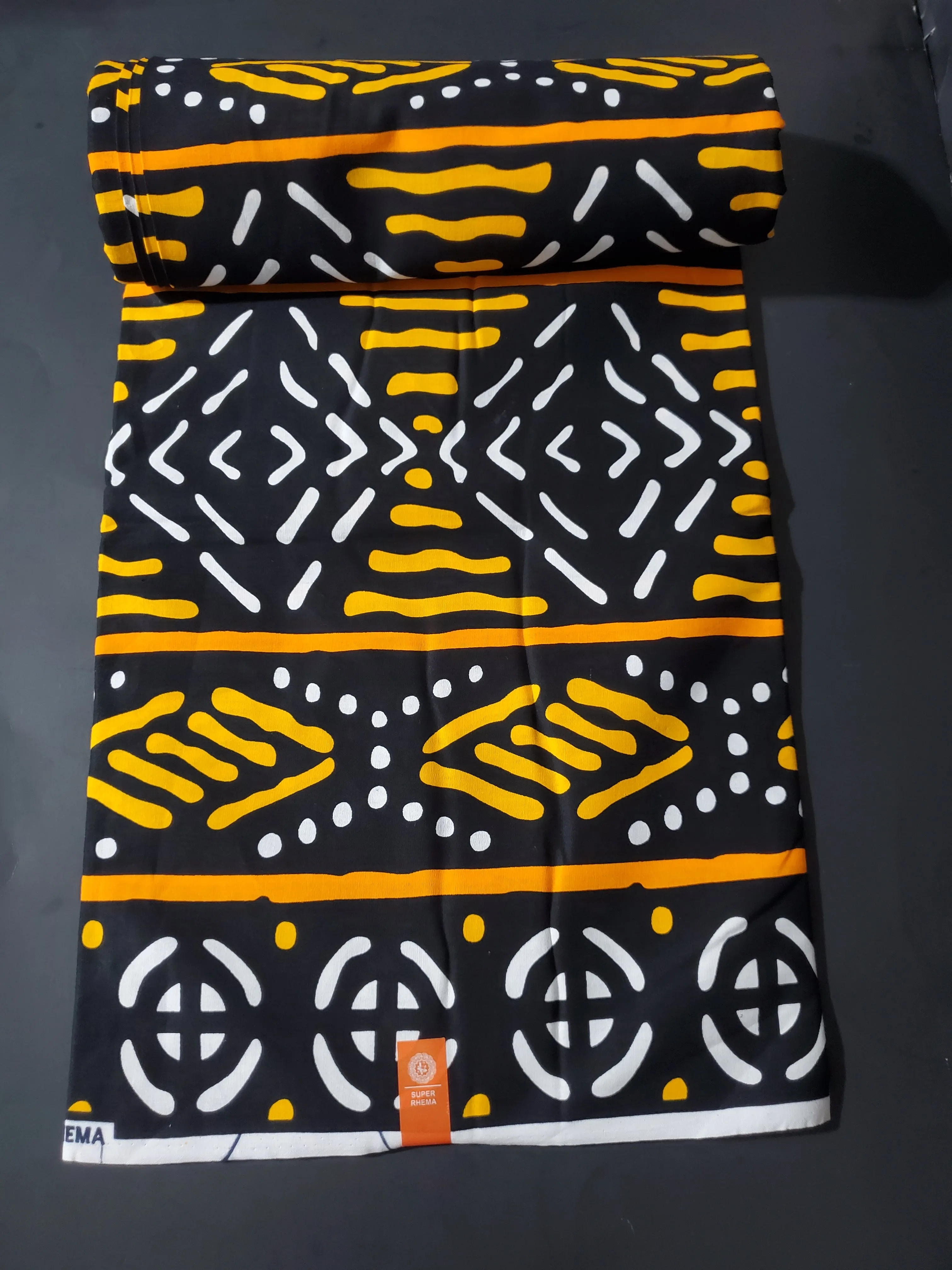 Black, Yellow and White Multicolor African Ankara Fabric