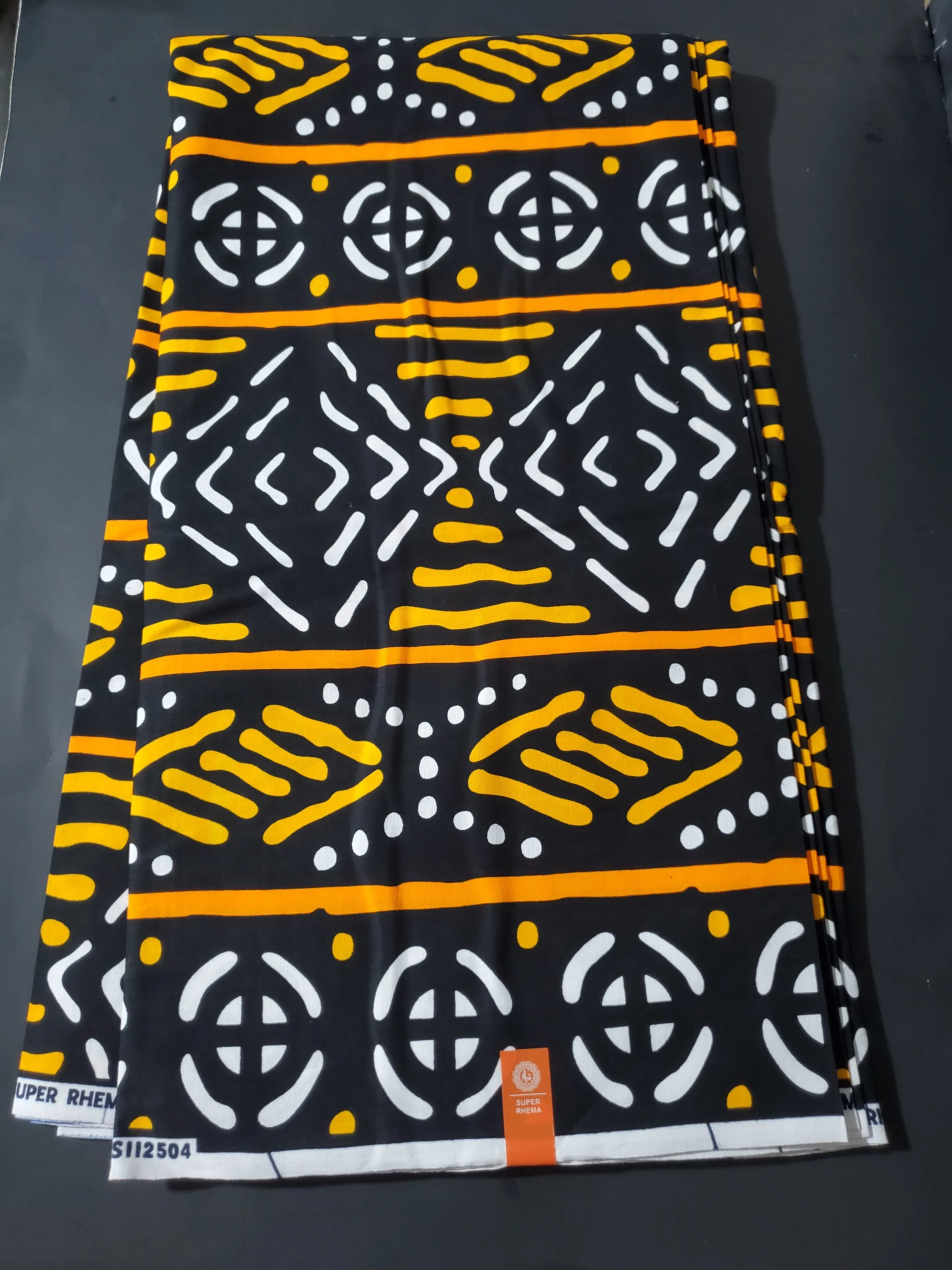 Black, Yellow and White Multicolor African Ankara Fabric