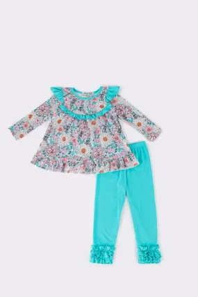 Blue floral ruffle girl set pre order 8-07-2024