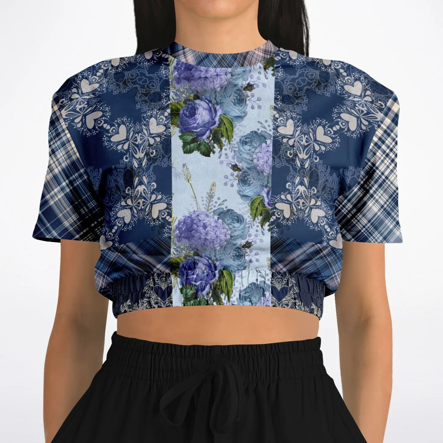 Blue Mystic Short Sleeve Cropped Eco-Poly Sweater