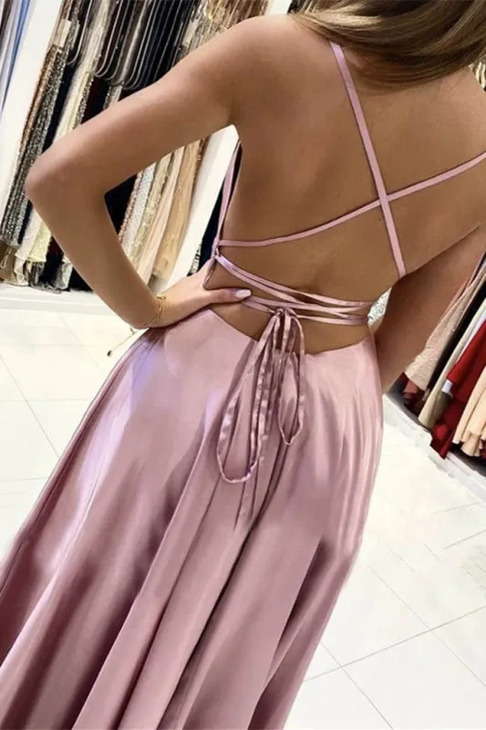 Blush Pink Prom Gown with Sultry Spaghetti Straps and Thigh-High Slit