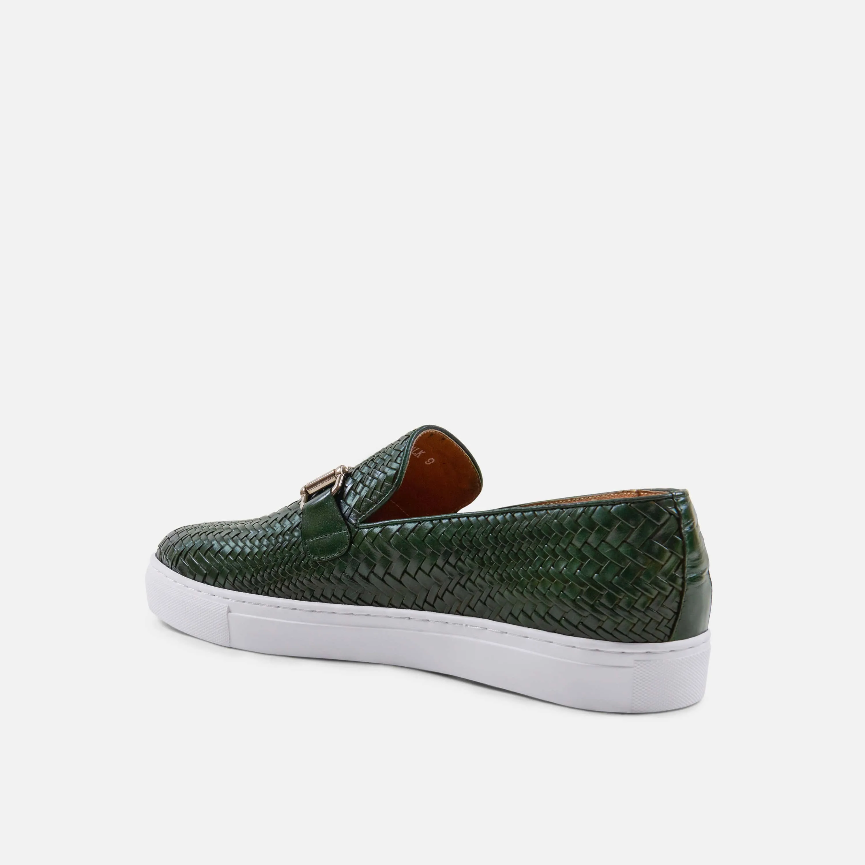 Boardwalk Forest Green Woven Leather Horse-Bit Sneakers