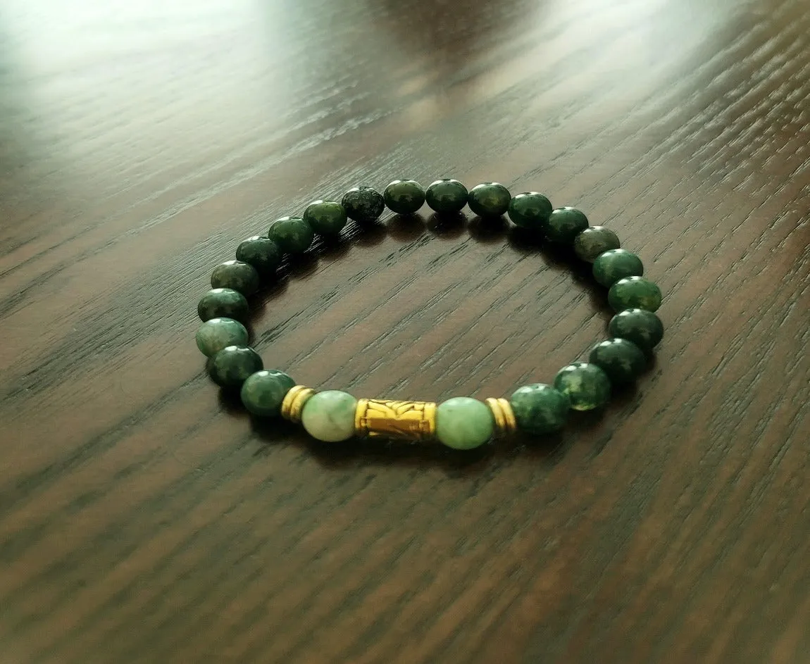 Botanical Green Moss, Kambaba Stone & Qinghai Jade Bracelet