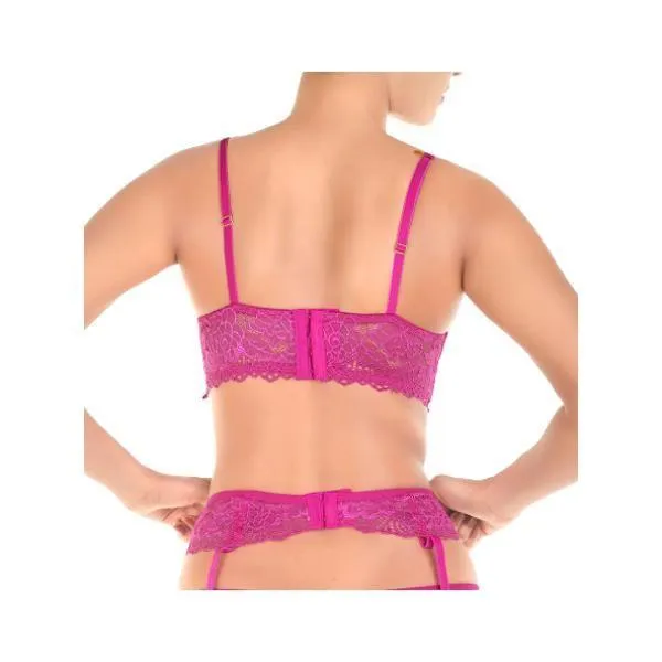 Bra With Garter Belt & Thong-festival Fuchsia For Women