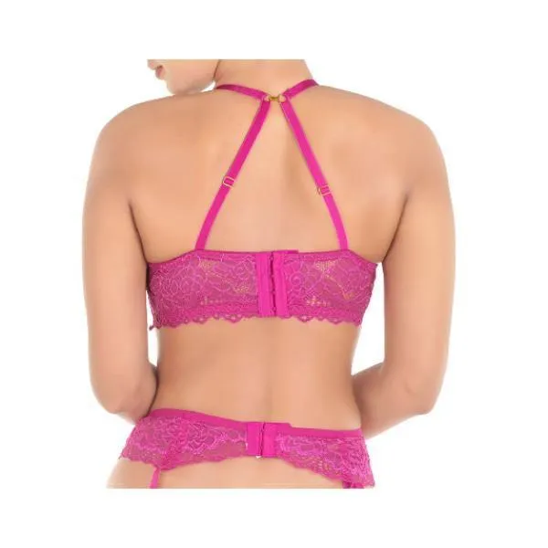 Bra With Garter Belt & Thong-festival Fuchsia For Women