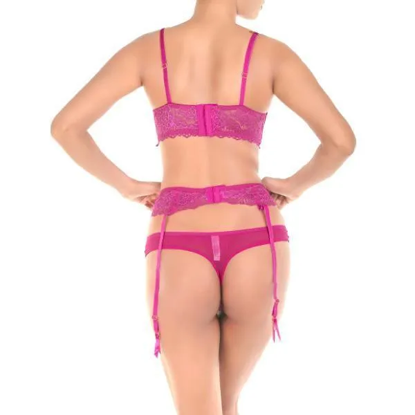 Bra With Garter Belt & Thong-festival Fuchsia For Women