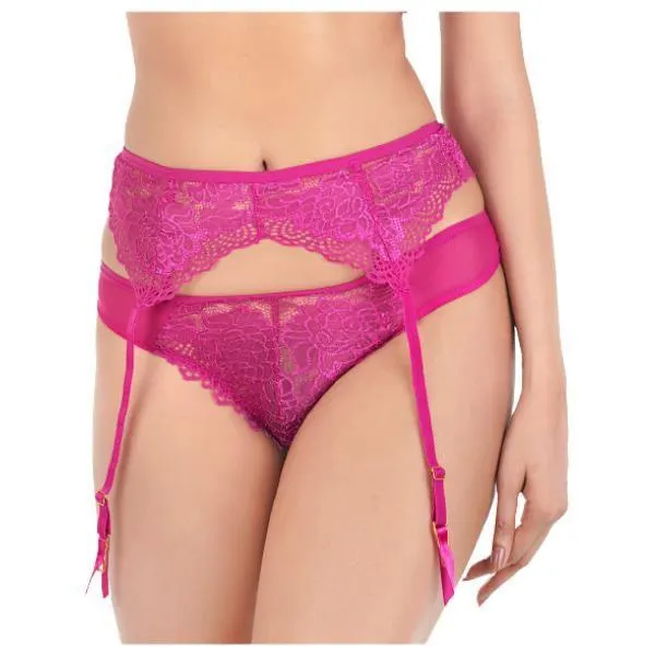 Bra With Garter Belt & Thong-festival Fuchsia For Women