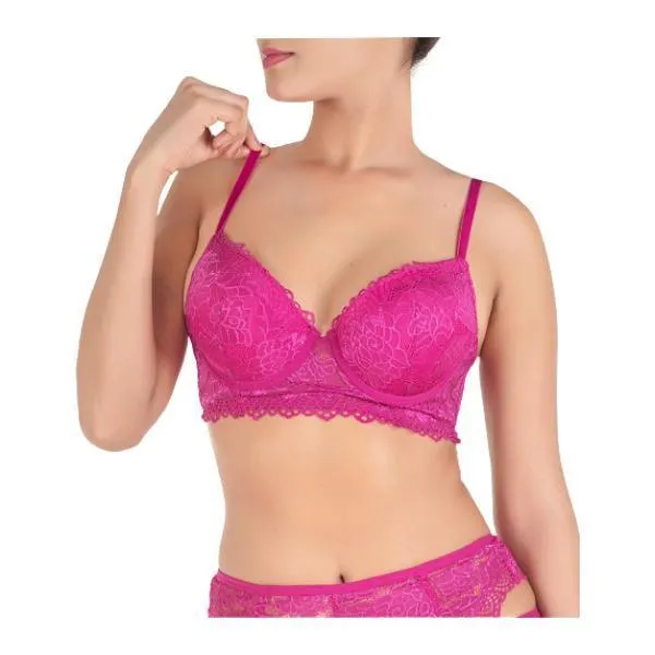 Bra With Garter Belt & Thong-festival Fuchsia For Women