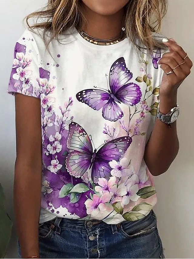 Butterfly Print Women's T-shirt for Casual Wear