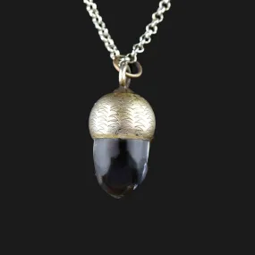 Carved Silver Rock Crystal Acorn Charm Pendant Necklace