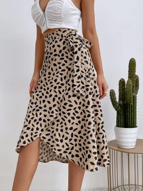 Casual Print Tie Side Wrap Skirt