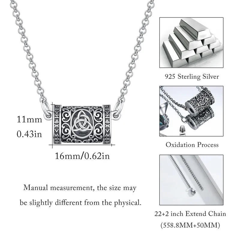 CelticViking Cross Urn Necklace 925 Sterling Silver Retro Cylinder Cremation Pendant Necklace