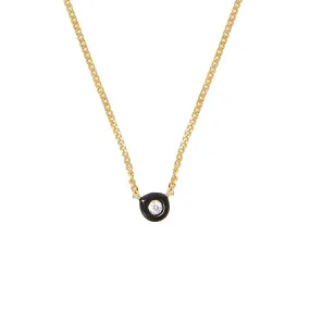 Chan Luu Bezel Set Diamond Pendant Necklace in Black Enamel and Gold Vermeil