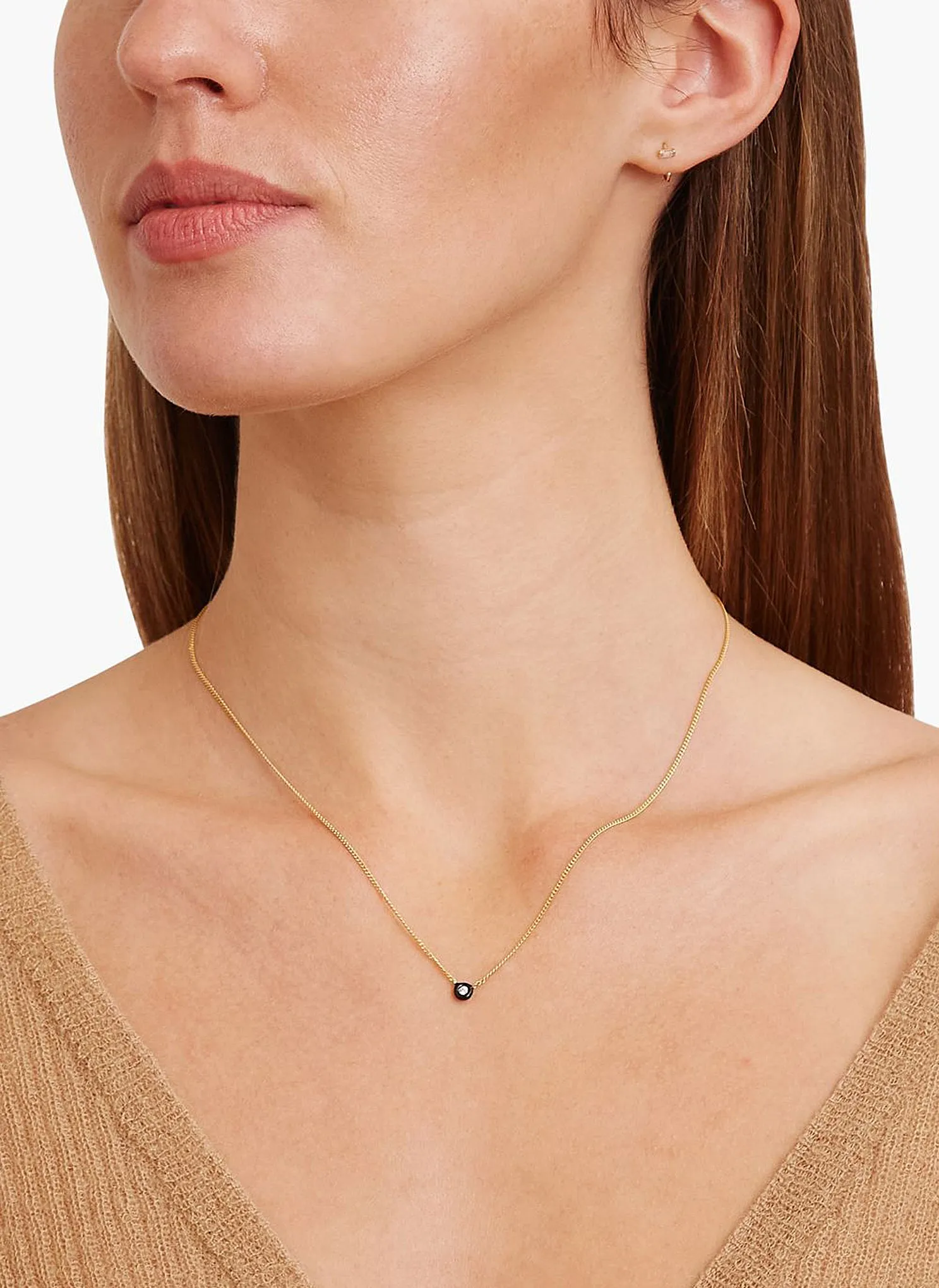 Chan Luu Bezel Set Diamond Pendant Necklace in Black Enamel and Gold Vermeil