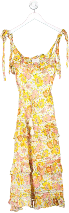 Cleobella Yellow Floral Sheer Tiered Dress UK S