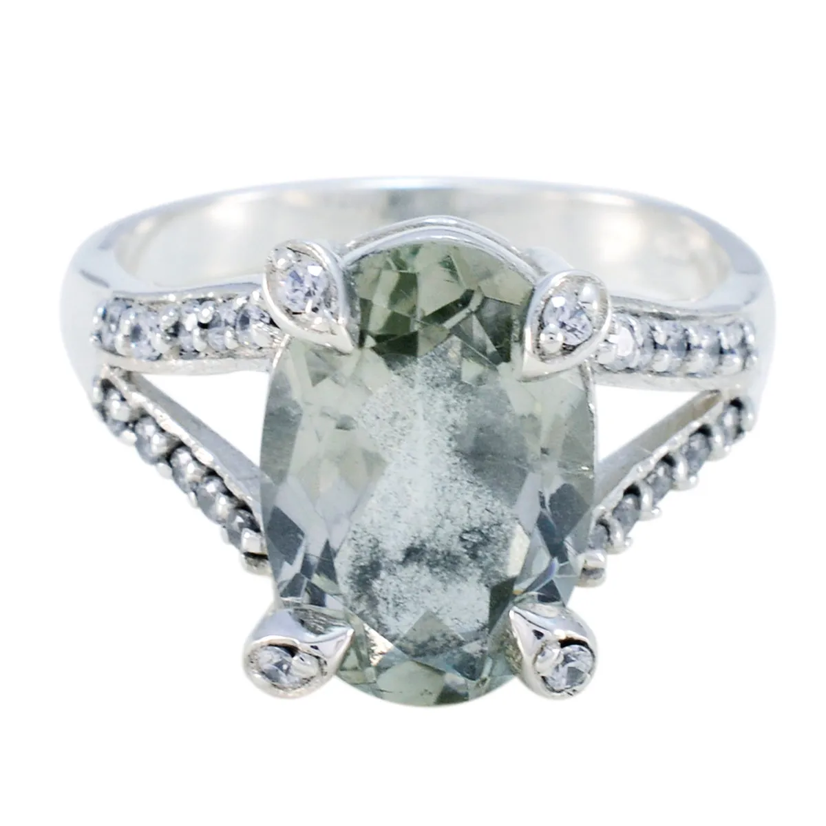 Comely Stone Green Amethyst 925 Sterling Silver Ring Islamic Jewelry