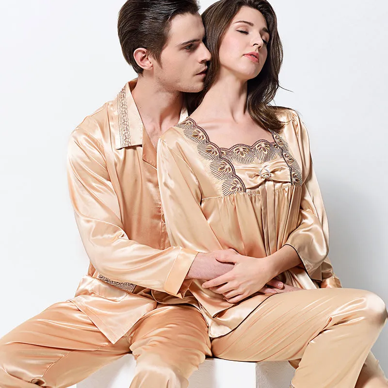 Couples Sexy Satin Silk Pajama Set with pants