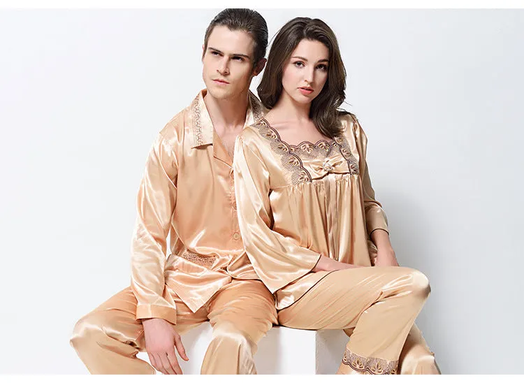 Couples Sexy Satin Silk Pajama Set with pants