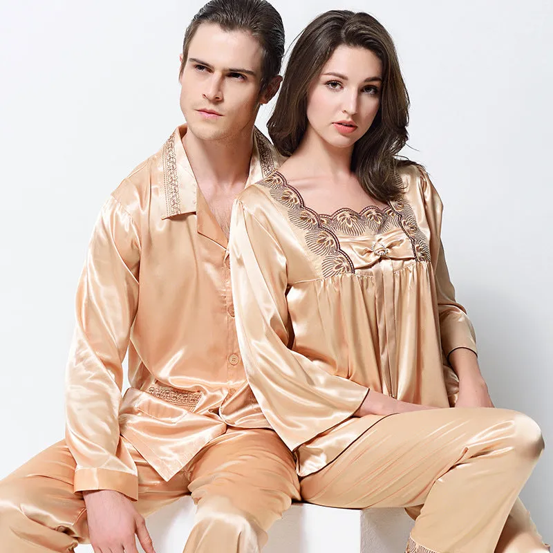 Couples Sexy Satin Silk Pajama Set with pants