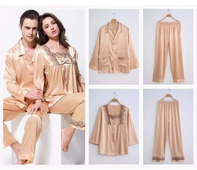 Couples Sexy Satin Silk Pajama Set with pants