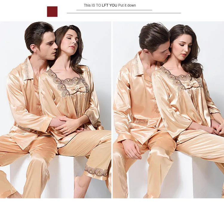 Couples Sexy Satin Silk Pajama Set with pants