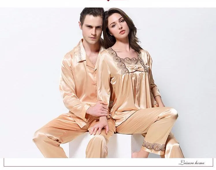 Couples Sexy Satin Silk Pajama Set with pants