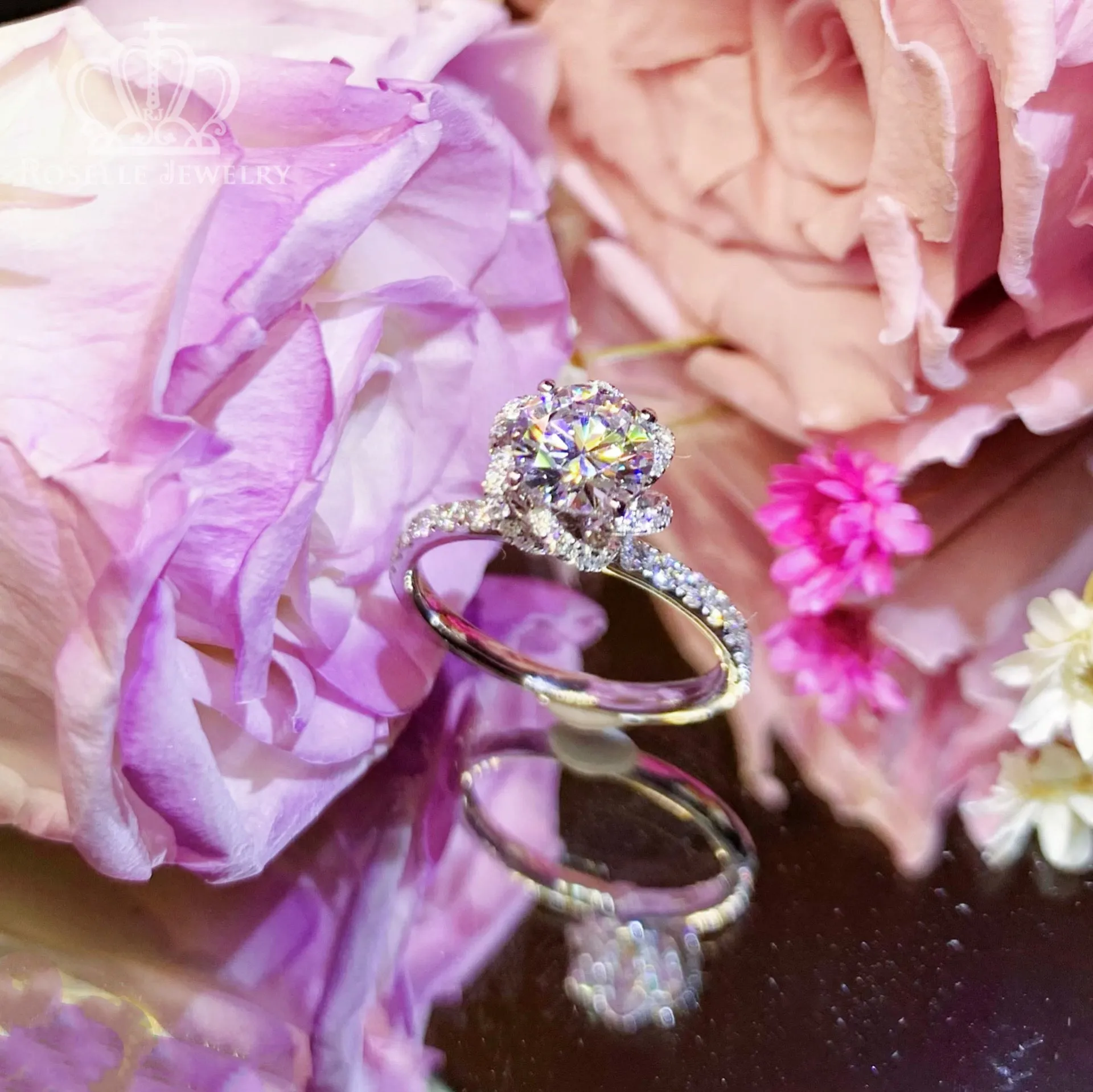 Custom Floral Halo Side Stone Diamond Ring [Setting Only] - EC096