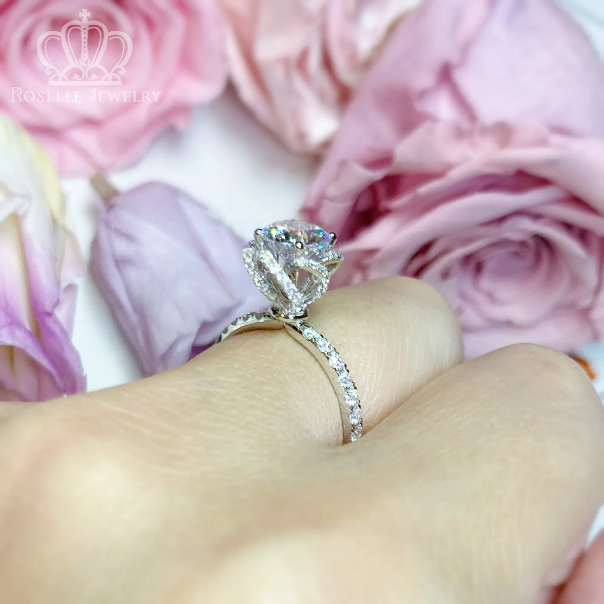 Custom Floral Halo Side Stone Diamond Ring [Setting Only] - EC096