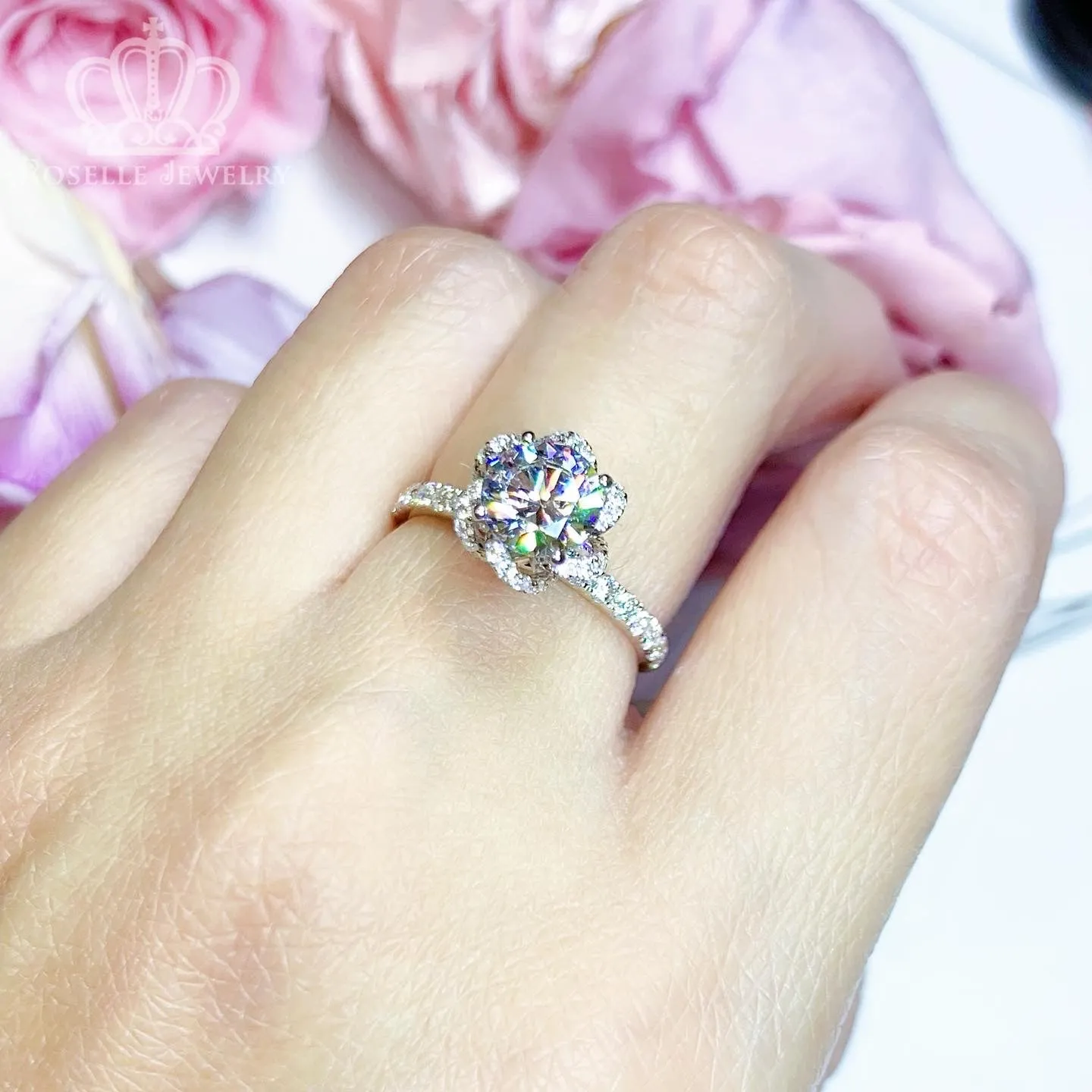 Custom Floral Halo Side Stone Diamond Ring [Setting Only] - EC096