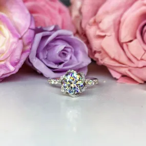 Custom Floral Halo Side Stone Diamond Ring [Setting Only] - EC096