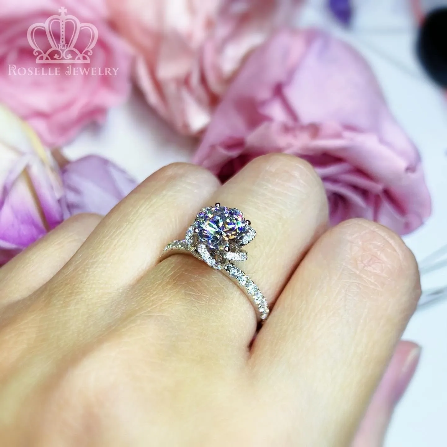 Custom Floral Halo Side Stone Diamond Ring [Setting Only] - EC096