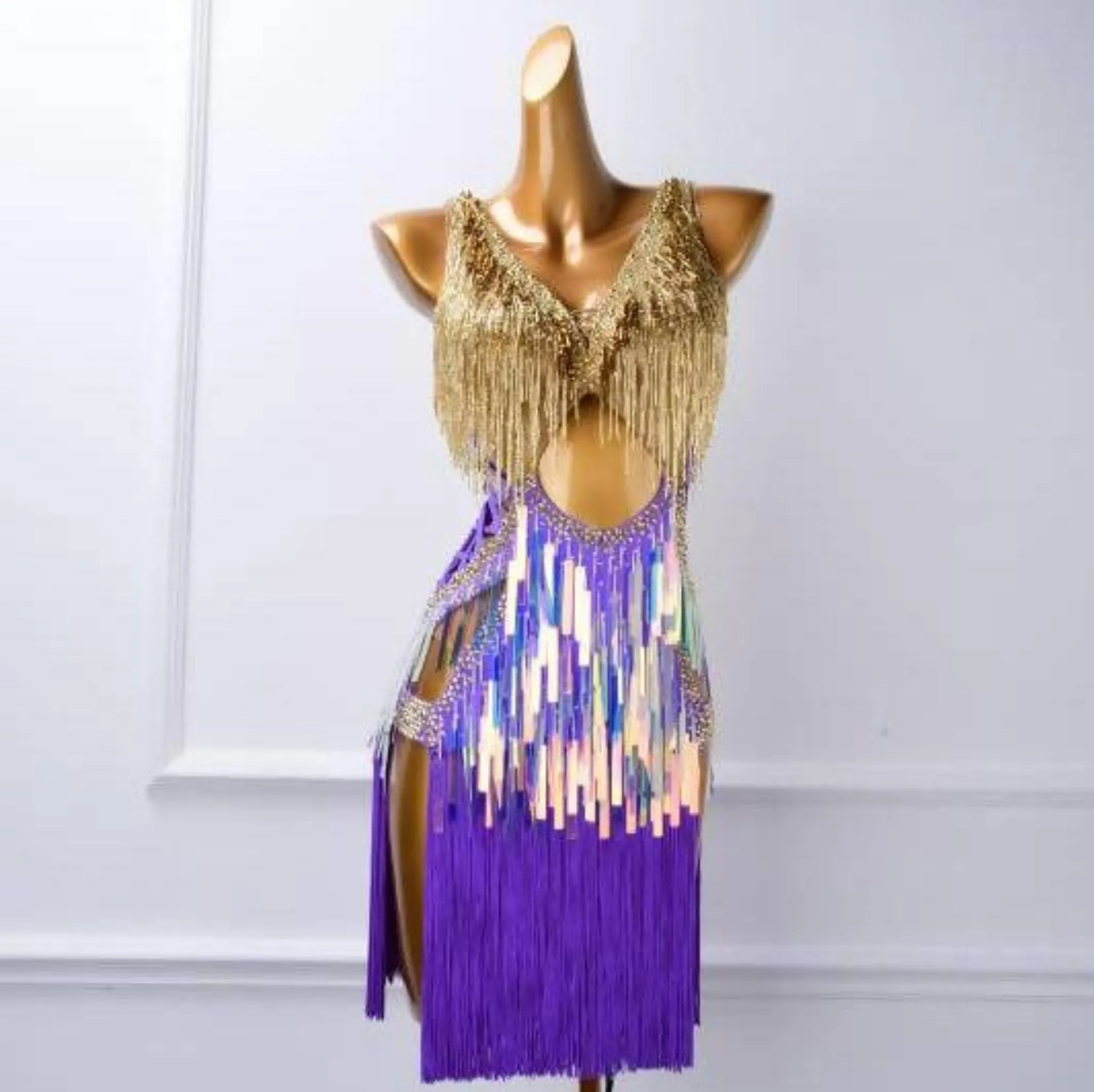 Custom Made Purple & Gold Latin Dress