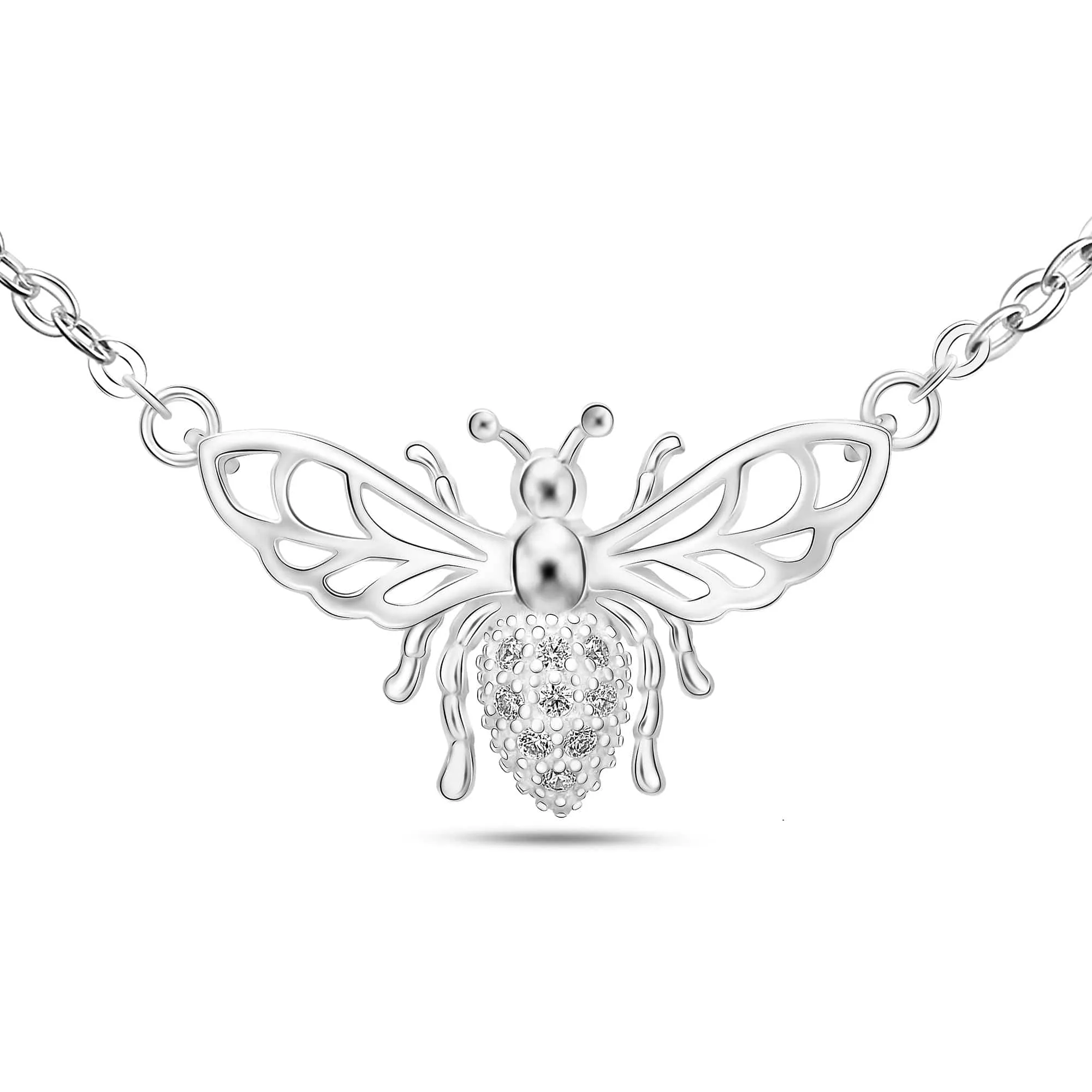 CZ Queen Honey Bee Necklace Sterling Silver