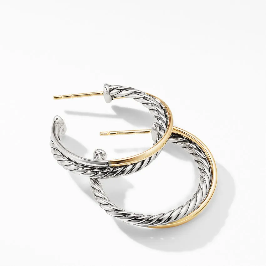 David Yurman Crossover Medium Hoop Earrings with 18K Yellow Gold