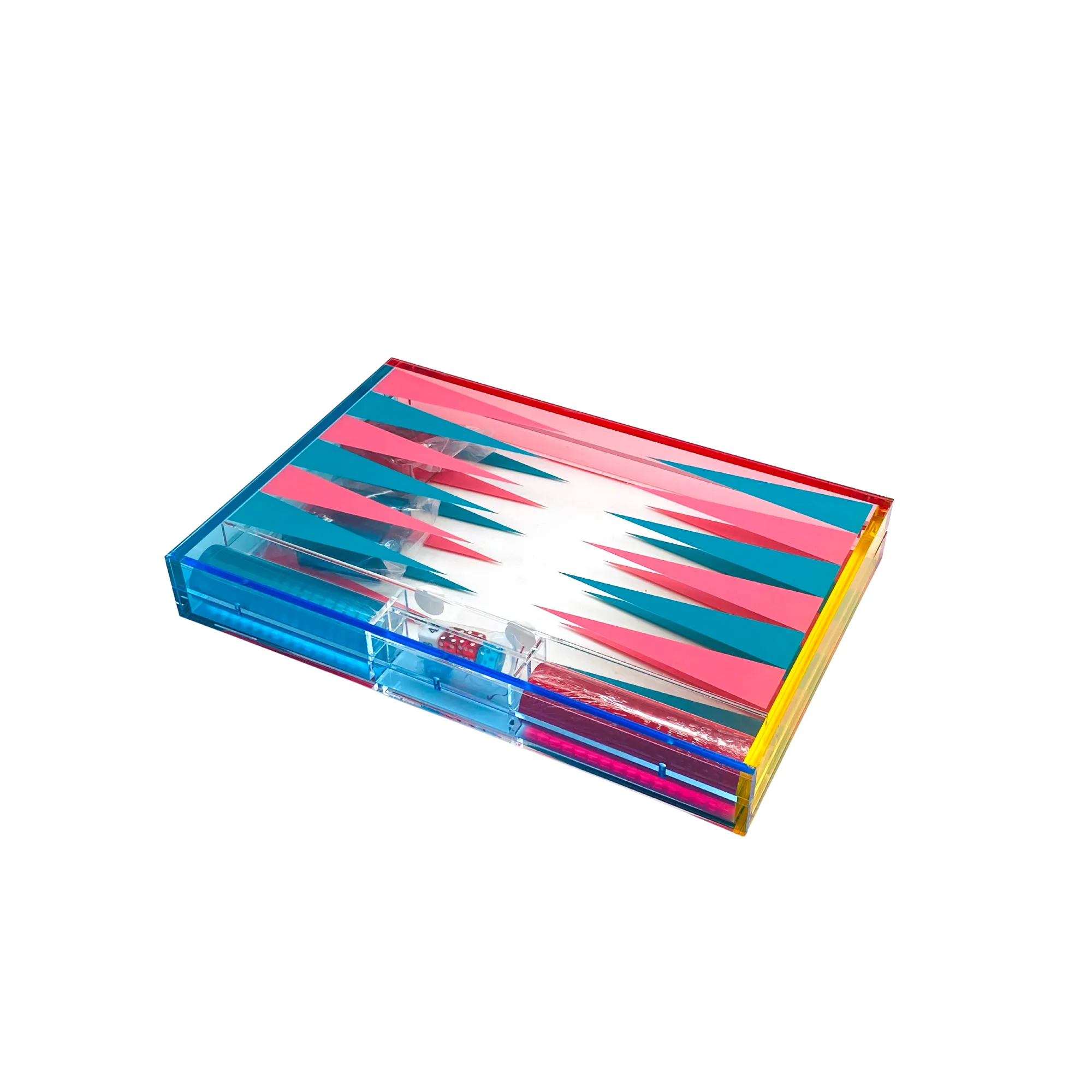 Deluxe Lucite Backgammon - Acrylic Pink & Turquoise