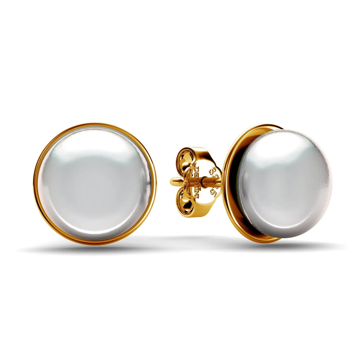 DEPHINI 14k Gold Pearl Earrings -  Ear Studs CZ Crystals - Luxury box