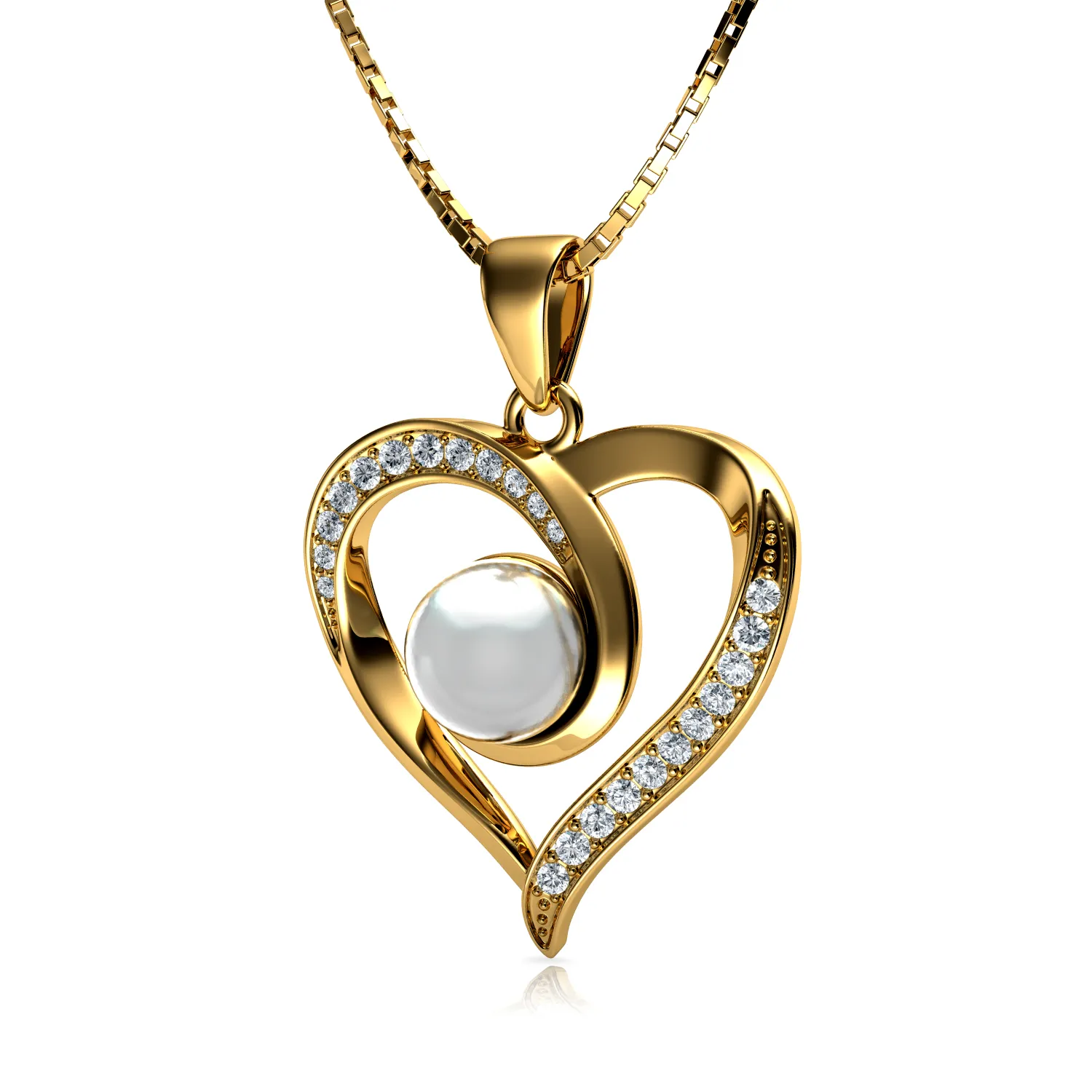 DEPHINI Gold Pearl Necklace 18ct Yellow Cubic Zirconia Crystal Pendant