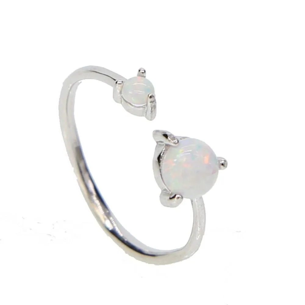 Double Opal Stone Fashion Ring - 100% 925 Sterling Silver