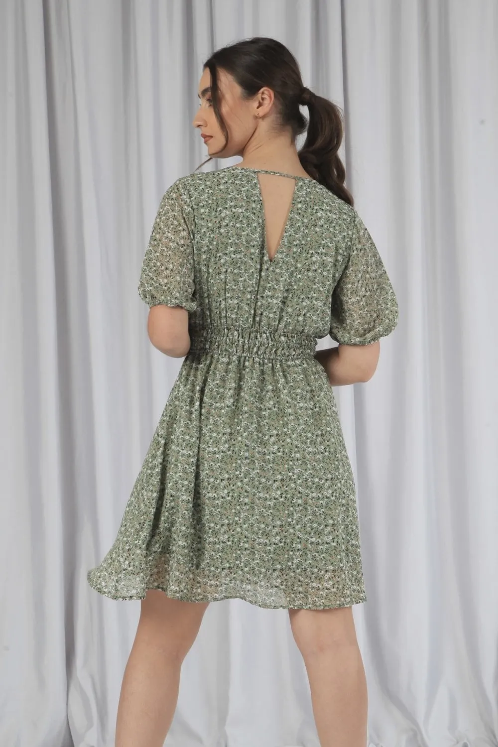 Double Second Green Floral Print Mini Dress