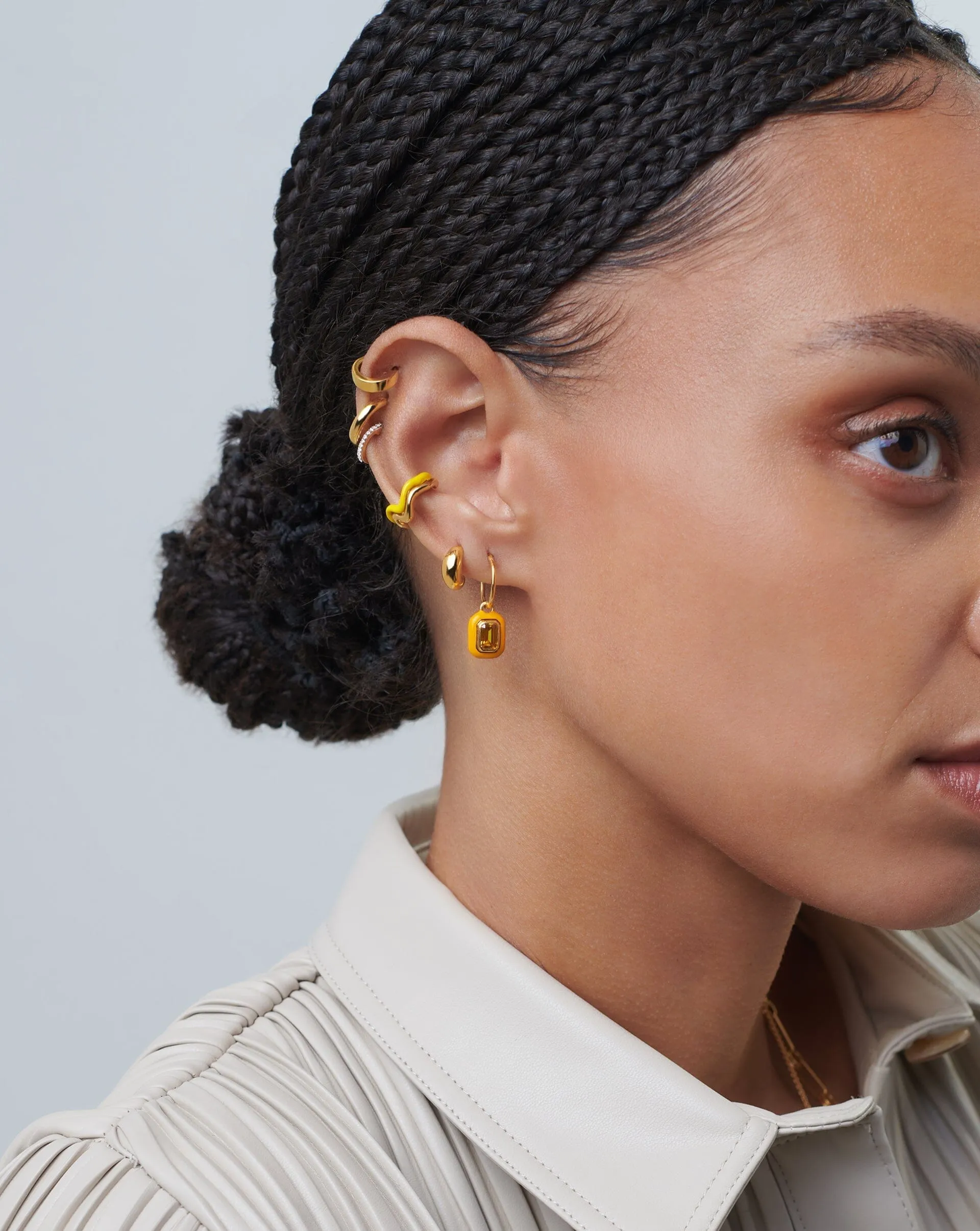 Enamel & Stone Charm Mini Hoop Earrings | 18ct Gold Plated Vermeil/Yellow Cubic Zirconia