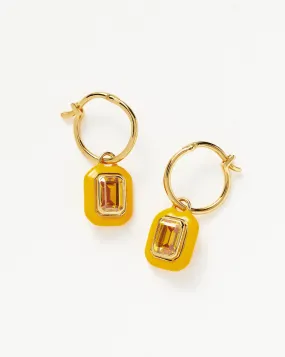 Enamel & Stone Charm Mini Hoop Earrings | 18ct Gold Plated Vermeil/Yellow Cubic Zirconia