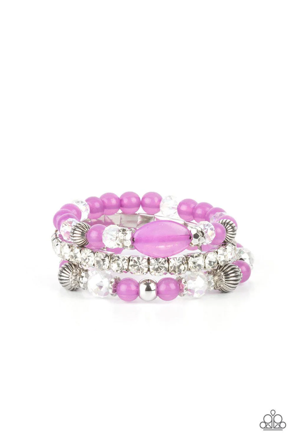 Ethereal Etiquette Purple and White Rhinestone Bracelet Set - Paparazzi Accessories