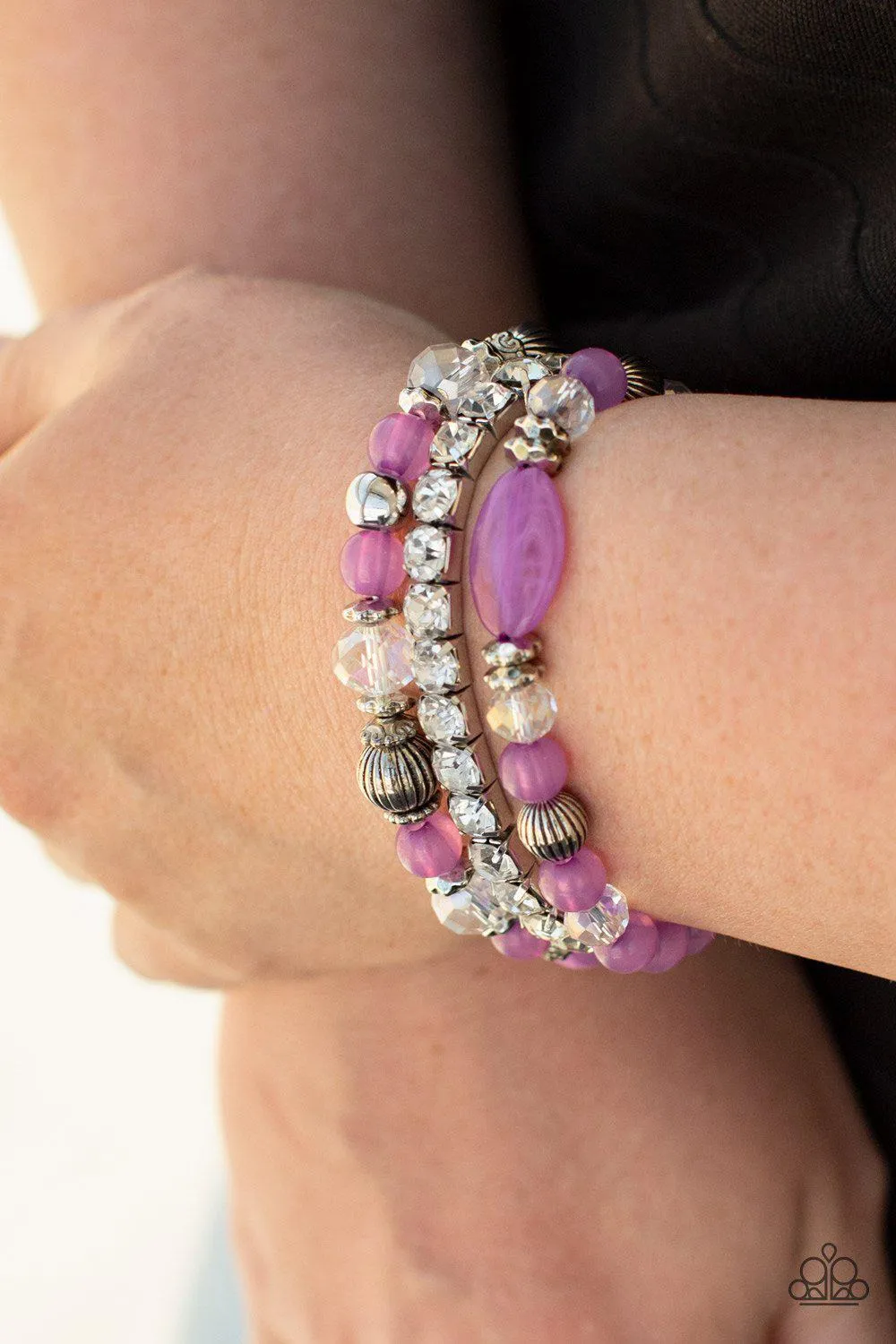 Ethereal Etiquette Purple and White Rhinestone Bracelet Set - Paparazzi Accessories