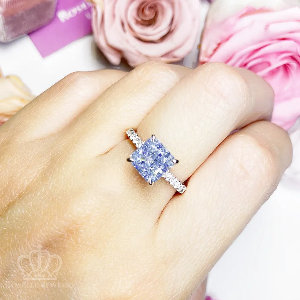 Fancy Blue Radiant Cut Side Stone Engagement Ring - TR2