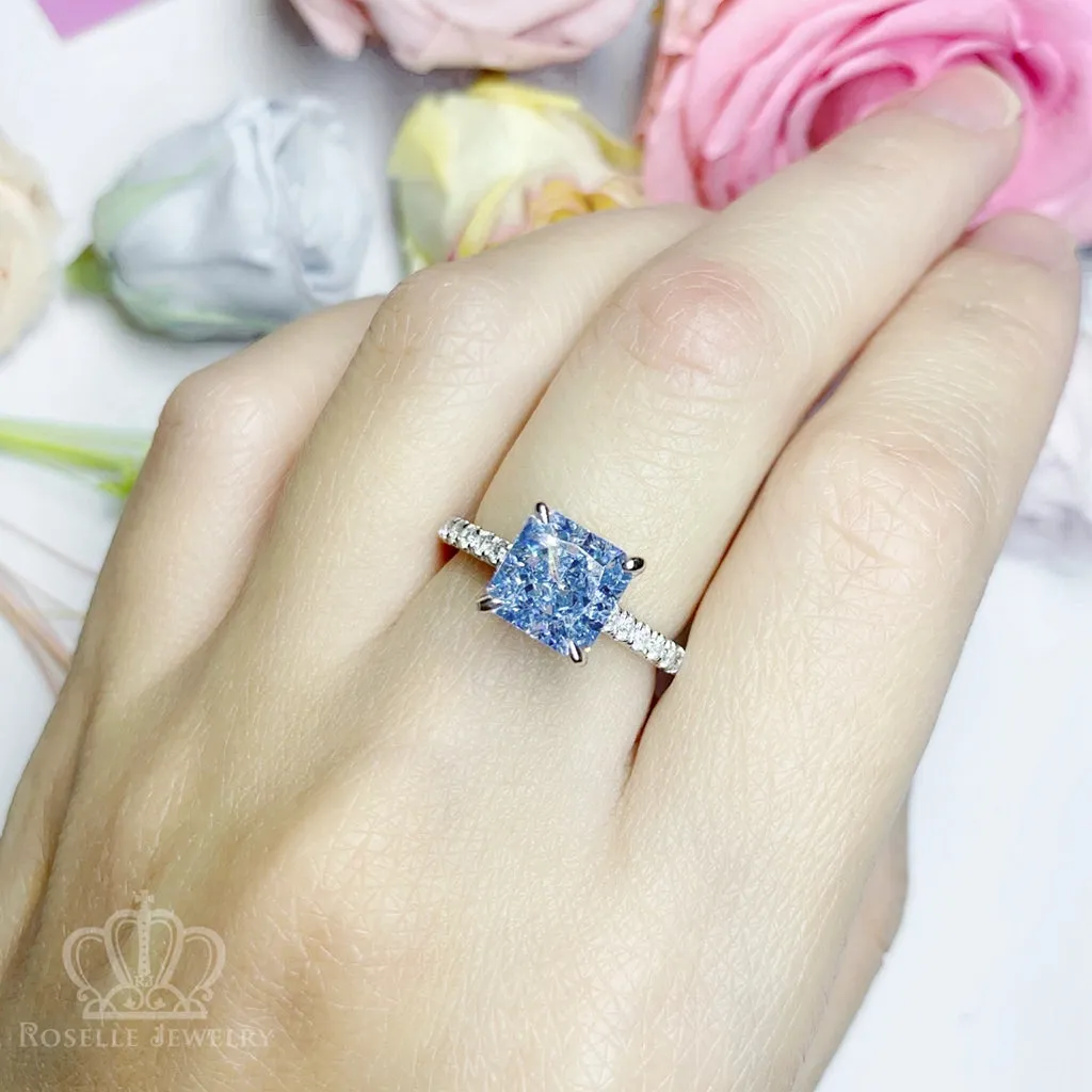 Fancy Blue Radiant Cut Side Stone Engagement Ring - TR2